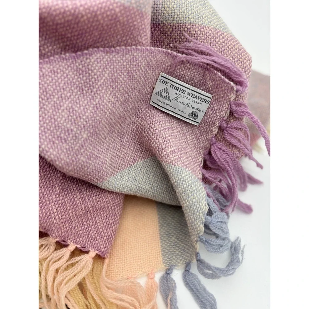 THE THREE WEAVERS 100% Virgin Wool Throw Blanket Pastel Hand Woven Baby Nursery